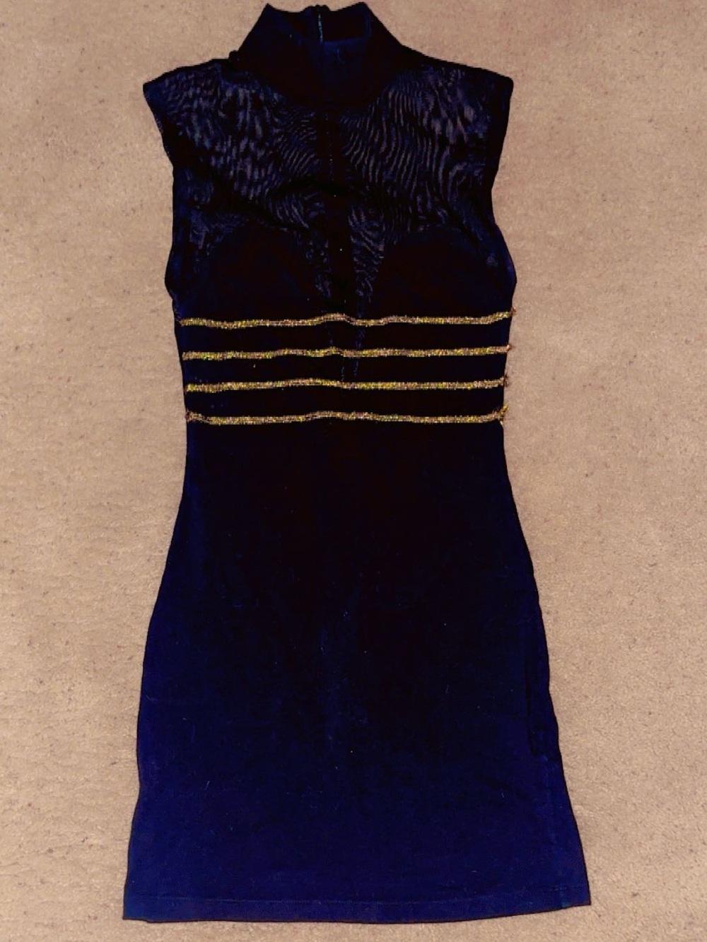 Motel x Revolve Black Sleeveless Bodycon Dress Mesh & Gold Stripe Detail